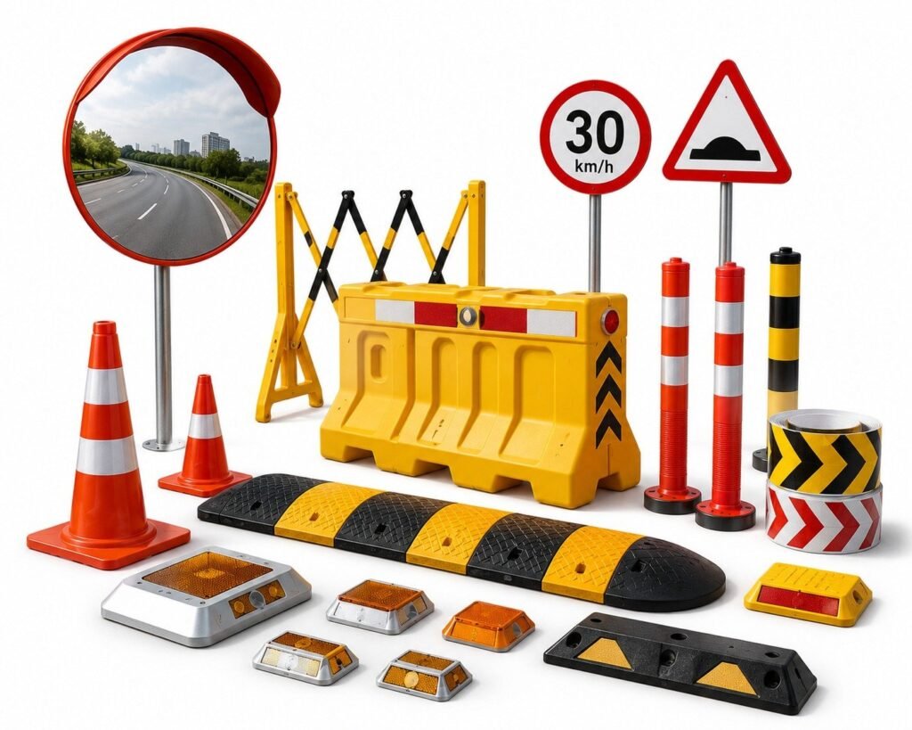 Road studs installed on highway for improved nighttime road visibility and safety